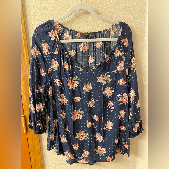 Fred David Blue floral blouse size medium - Picture 1 of 5